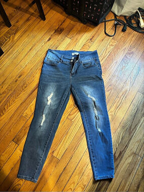 Honey & Brix Premium Denim Distressed Skinny Jeans in Blue